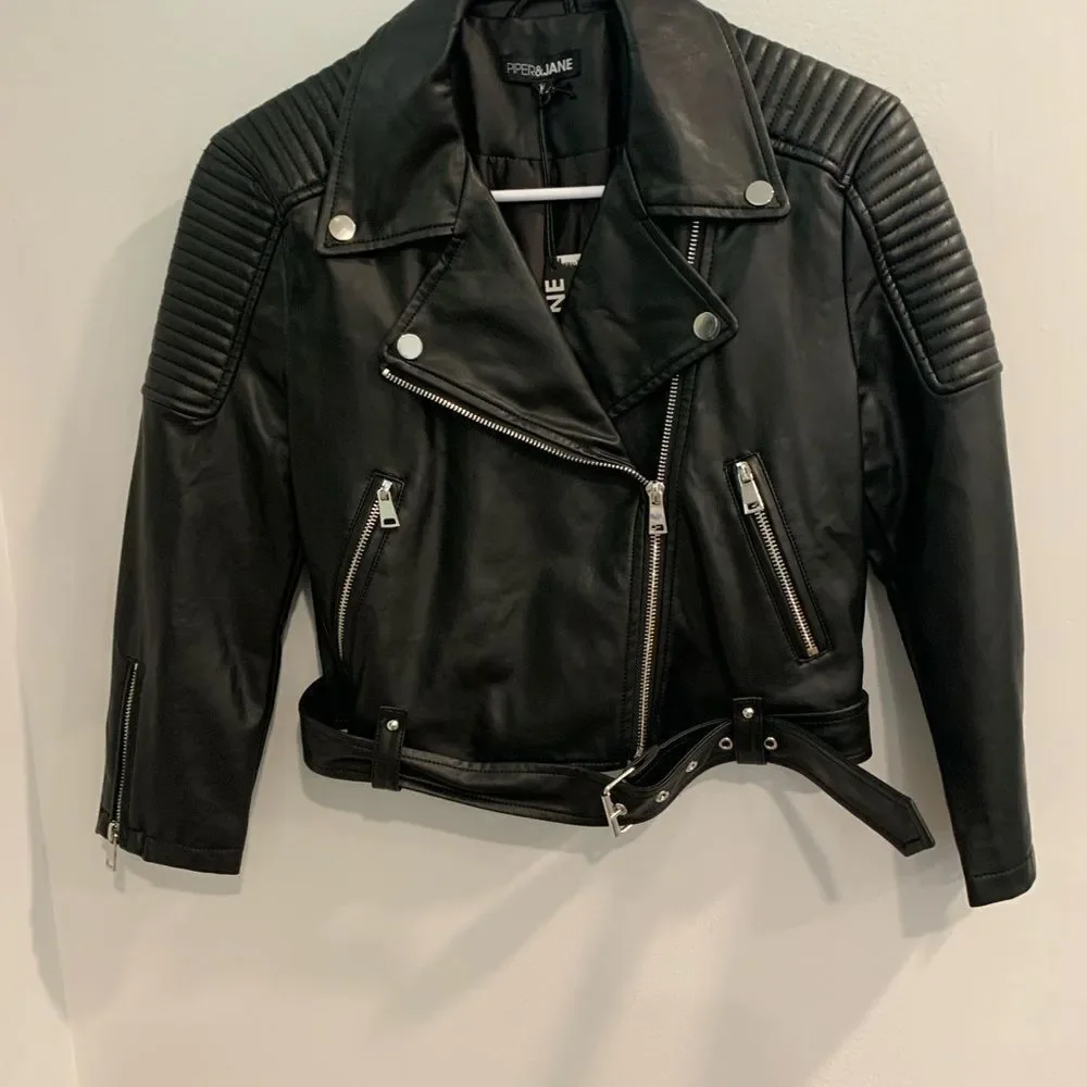 Kids Black Faux Leather Biker Jacket